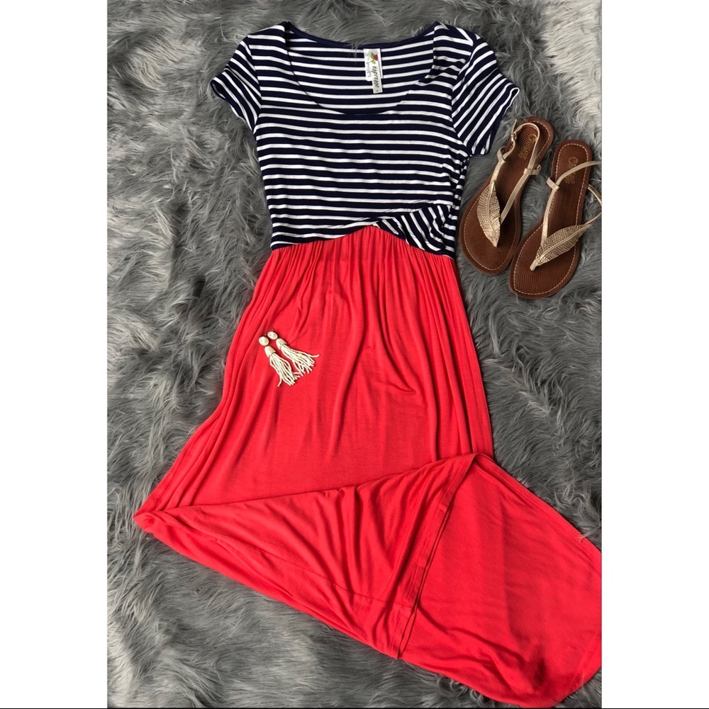 Navy/White stripped with coral maxi dress!